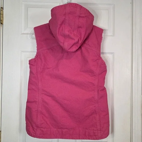 Carhartt Women's XS Sandstone Berkley Tulip Pink Sherpa Lined Hooded Canvas Vest - Picture 12 of 12